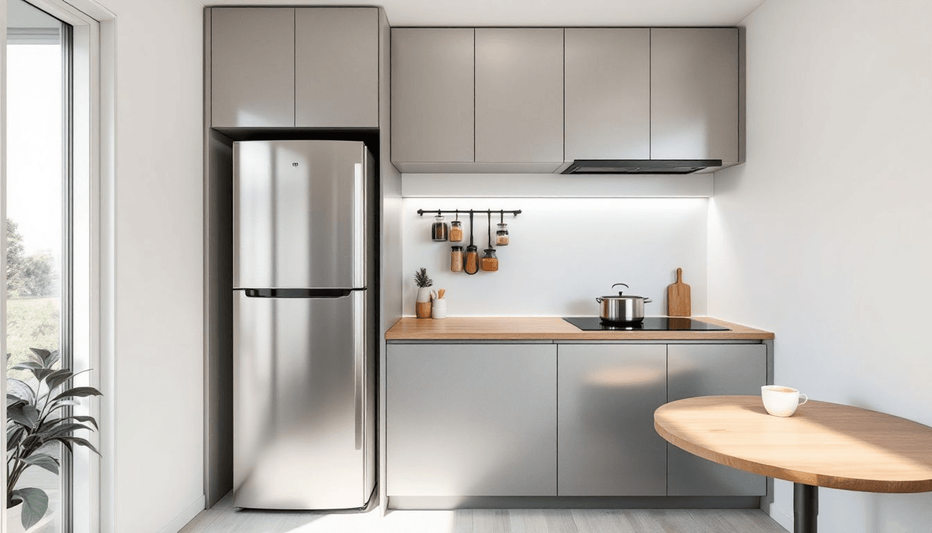 All-in-one kitchen unit for efficient cooking in tiny houses.