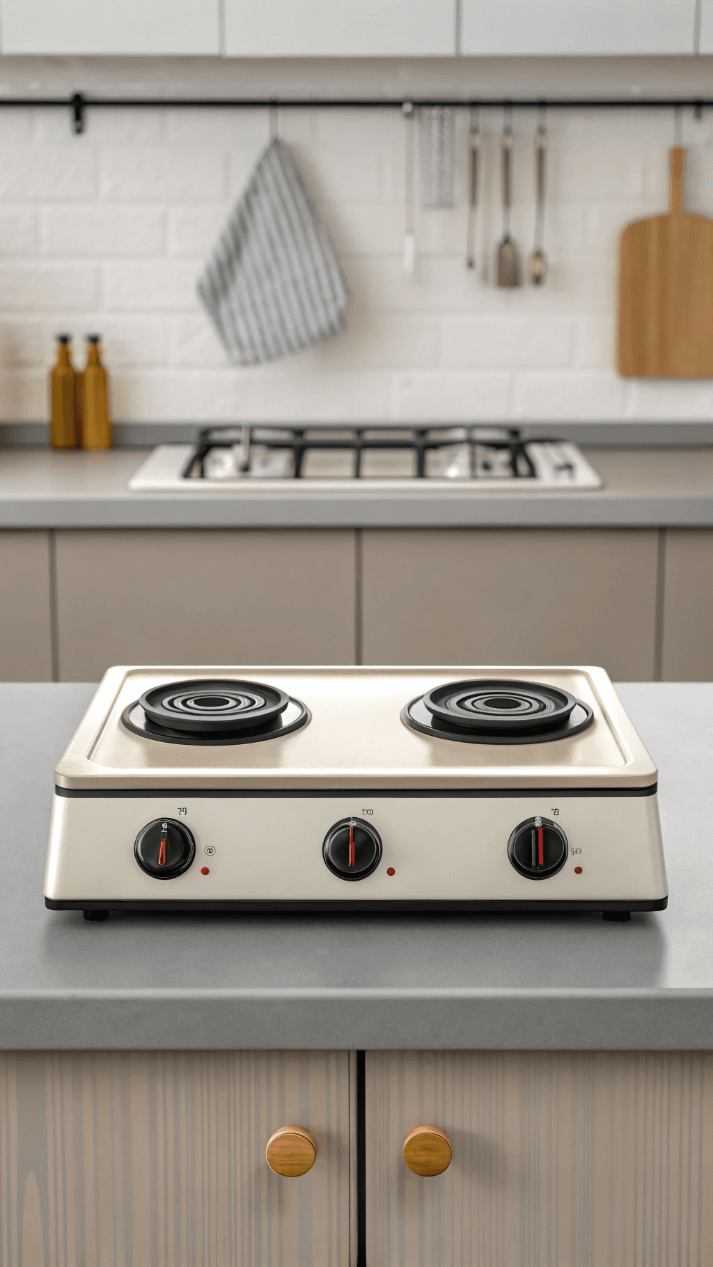 two-burner stove on a kitchen countertop