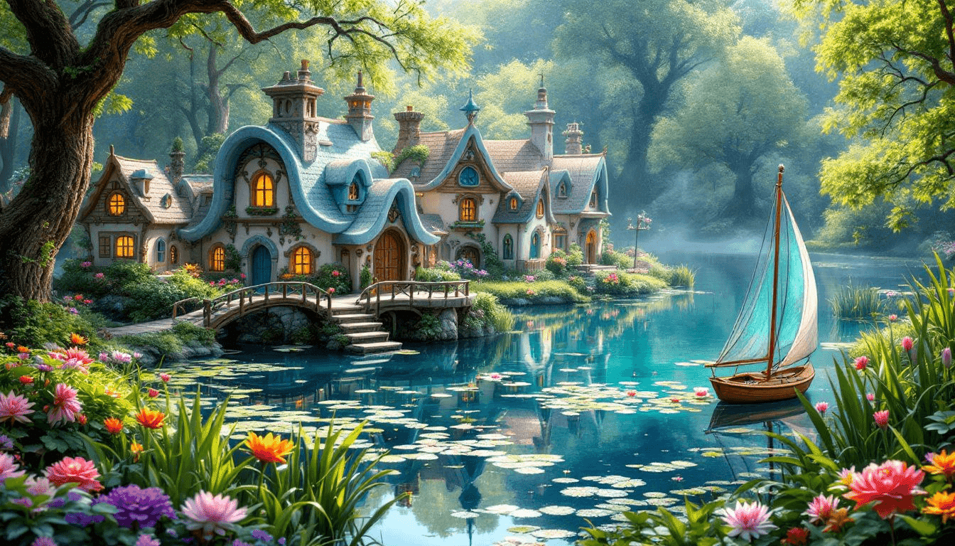 A magical location for tiny homes by a serene lake.