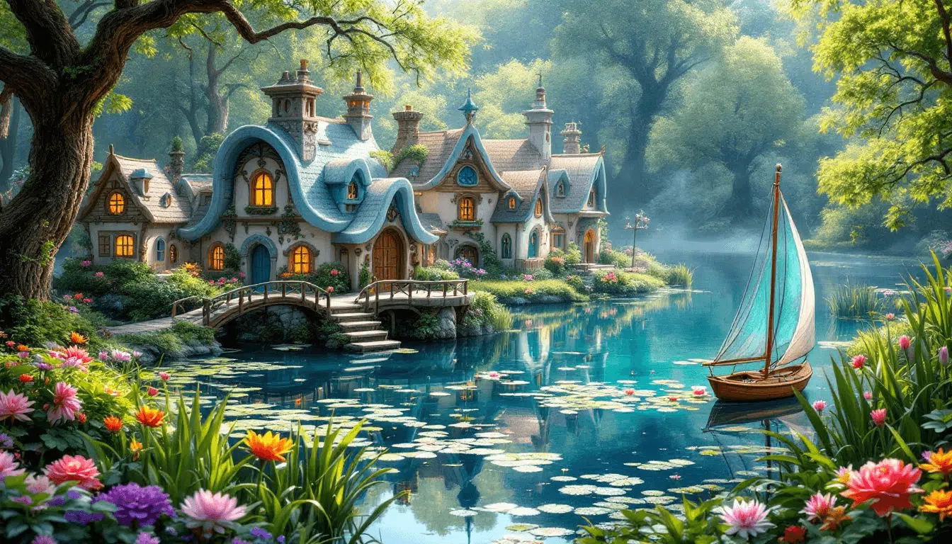A magical location for tiny homes by a serene lake.