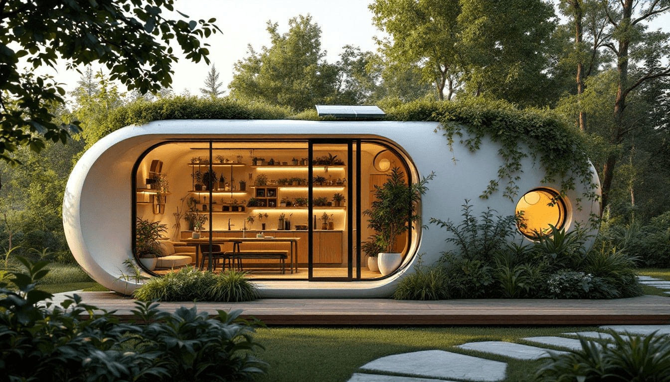 An eco-friendly tiny home highlighting environmental benefits and reduced waste.