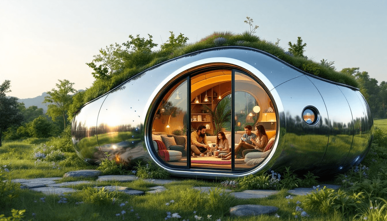 A family enjoying life in a self contained tiny home.