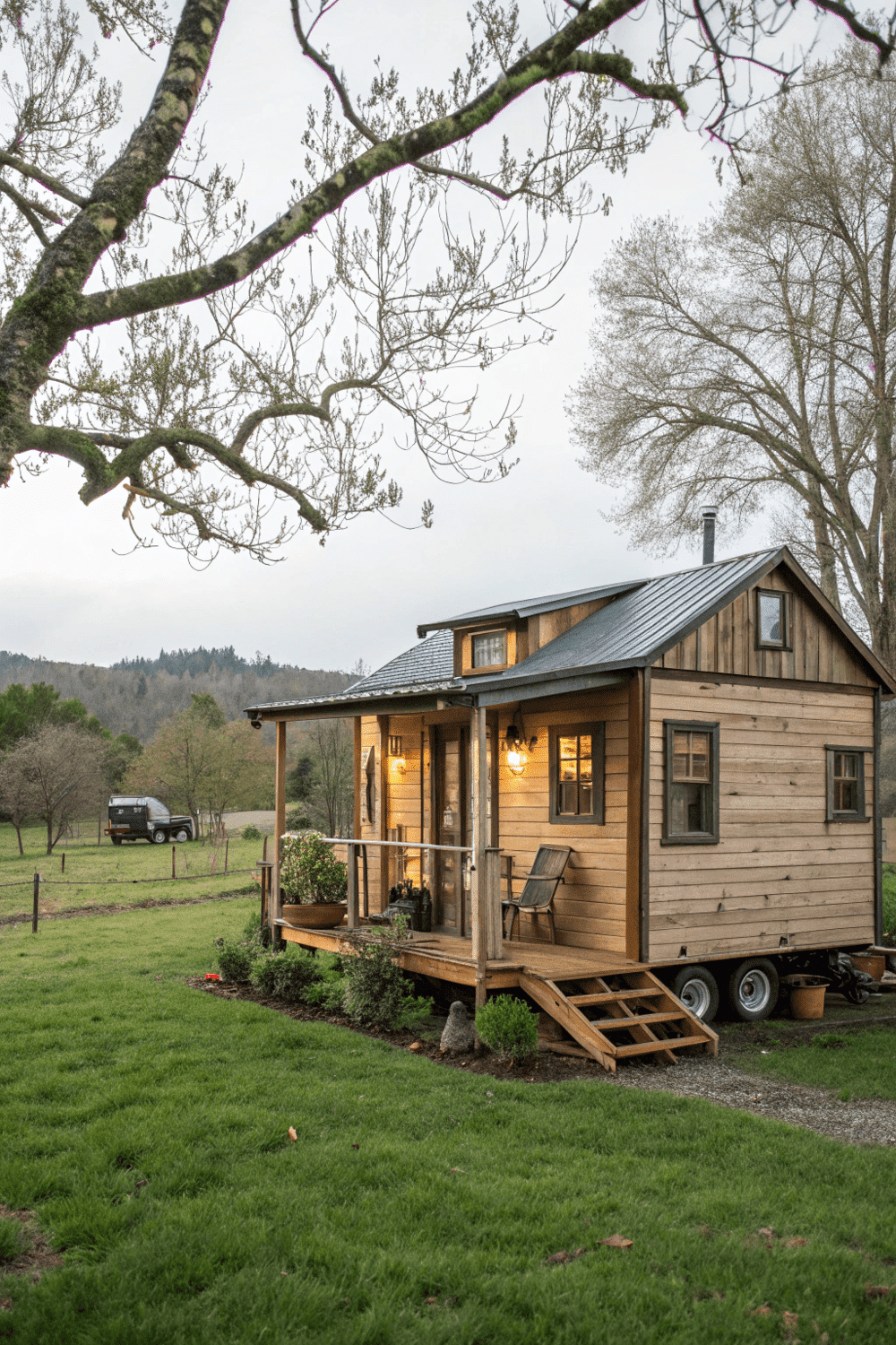 Ranch Tiny House in a grassy land