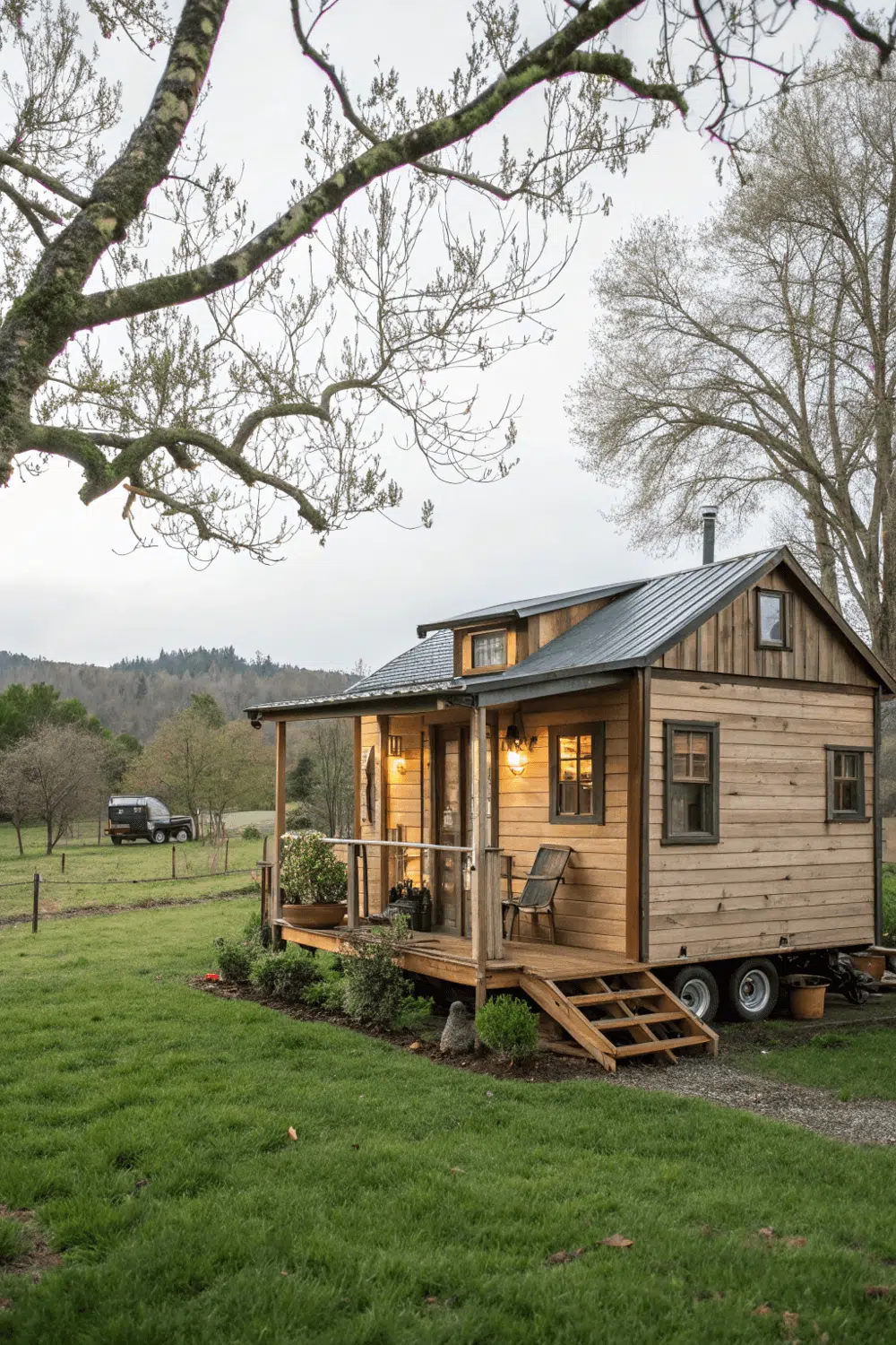 Ranch Tiny House in a grassy land