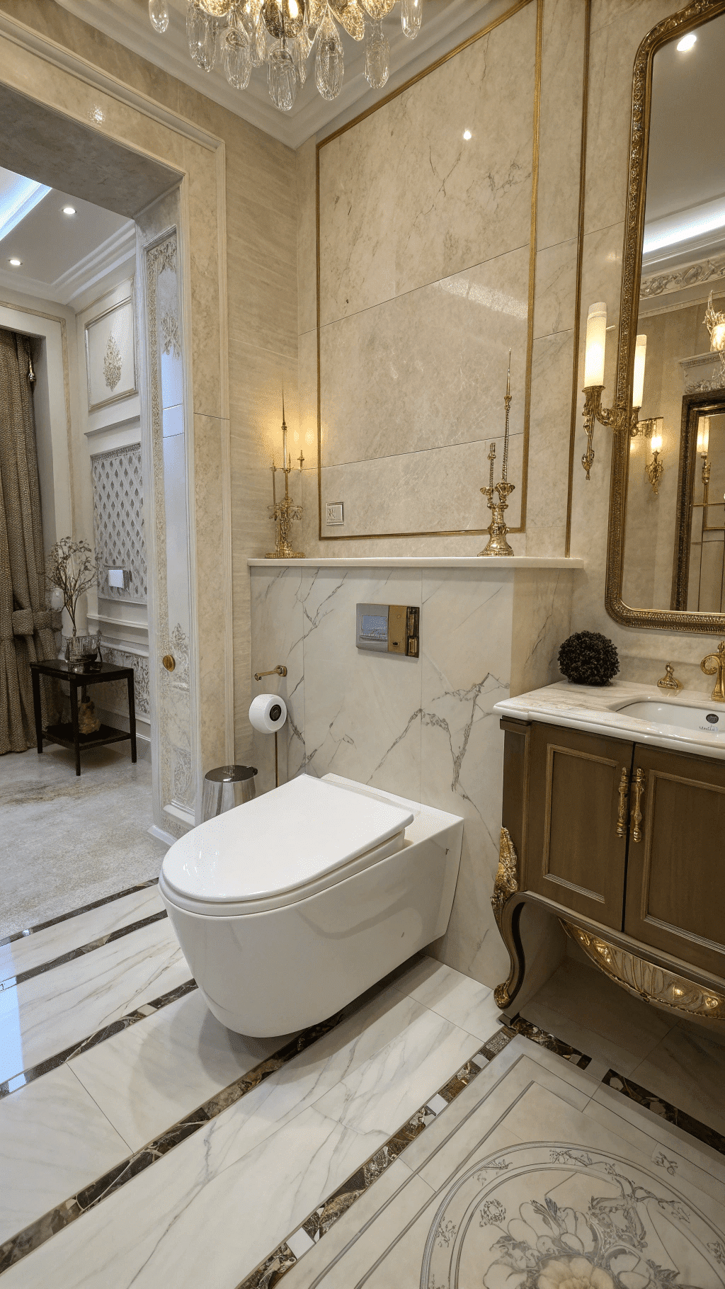 wall-mounted toilet in aluxury home bathroom
