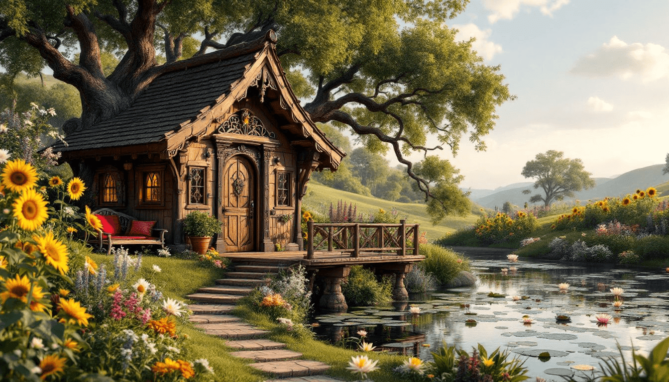 Outdoor amenities surrounding a tiny house cabin.