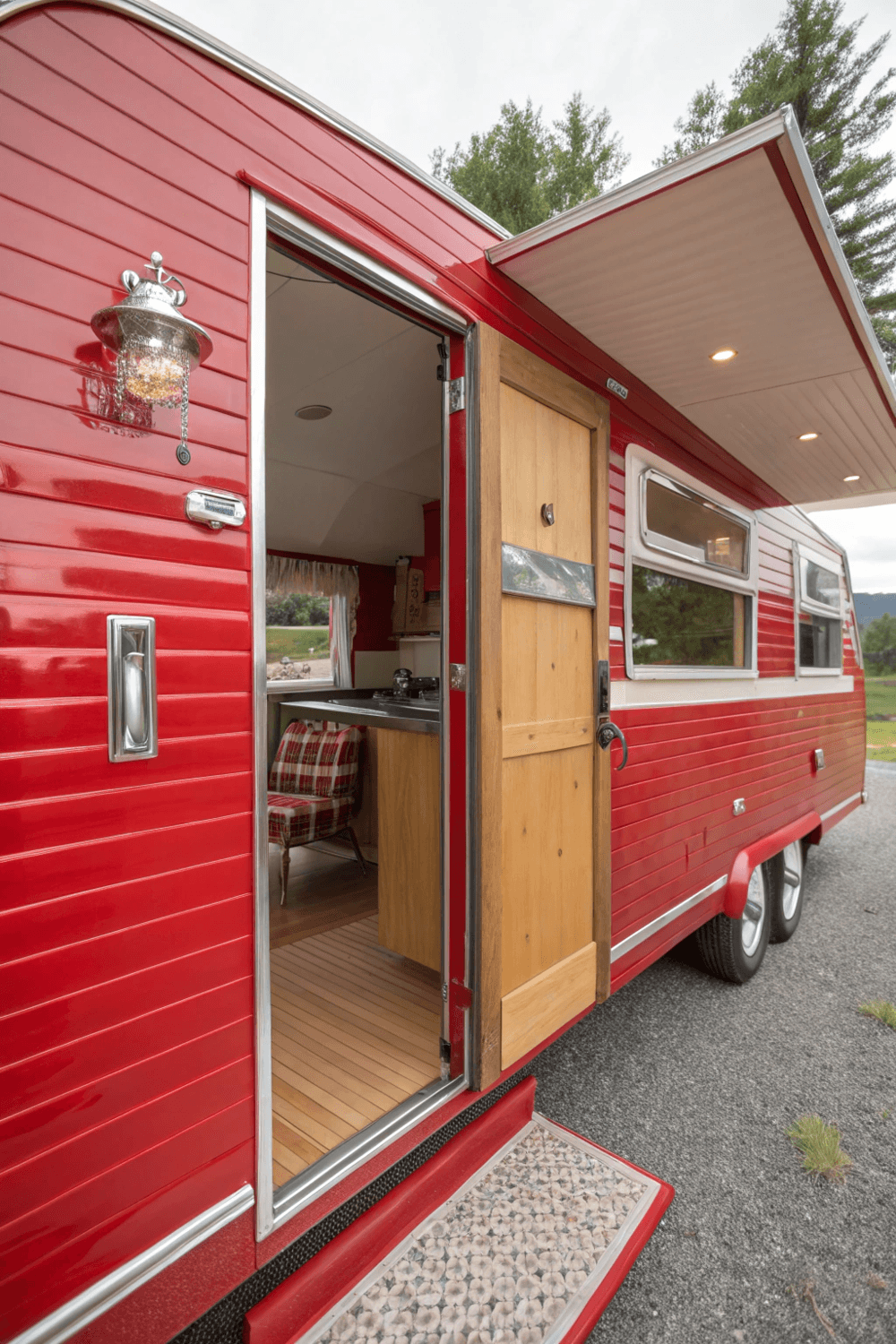A Red Box type tiny house with red exterior