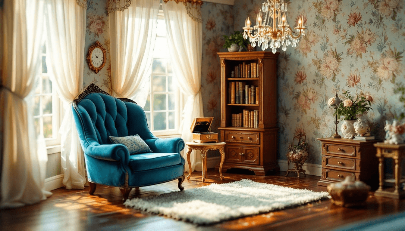 A beautifully designed tiny home interior with whimsical furnishings.