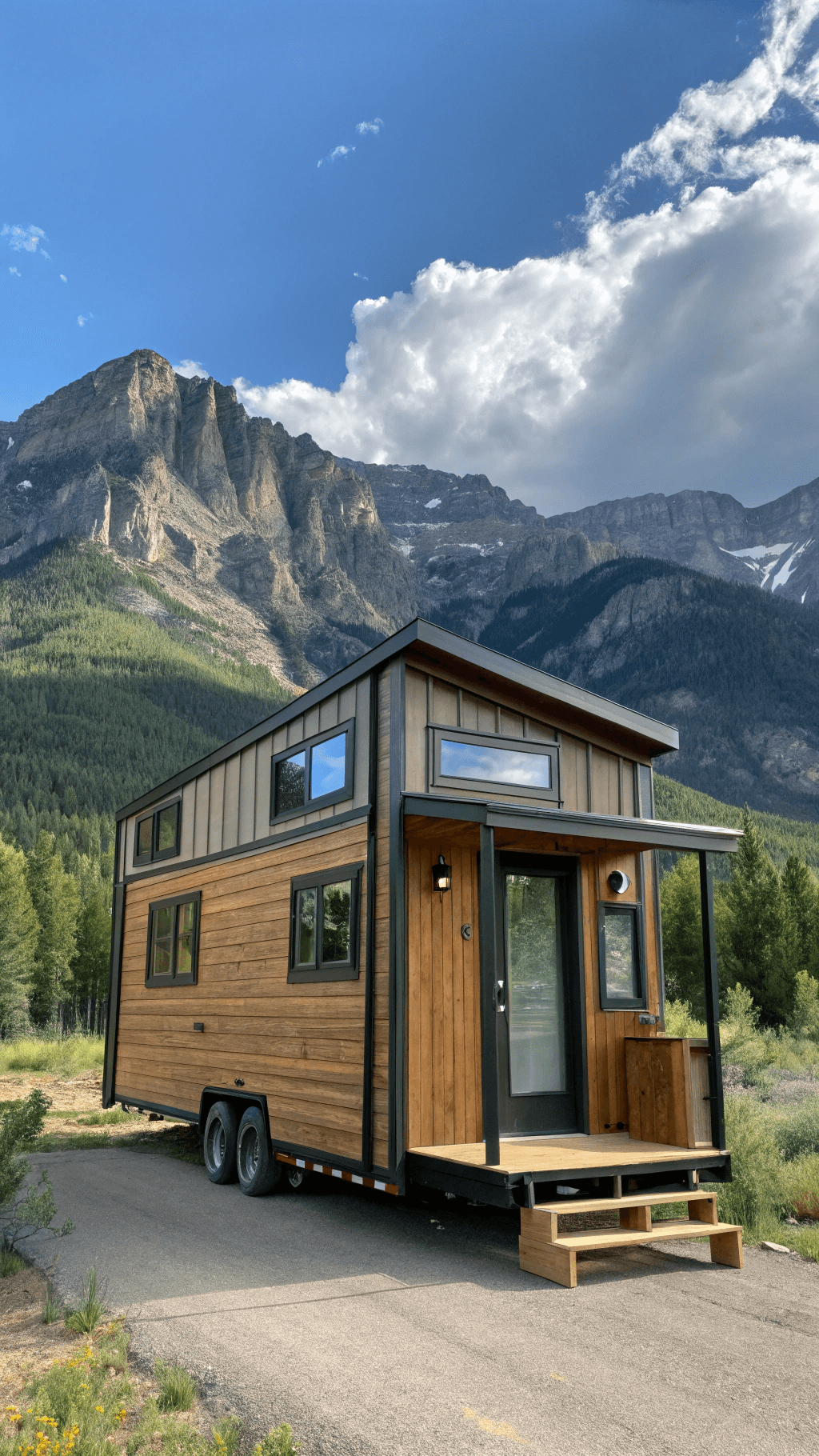 tiny house with a side entry and extensive kitchen cabinetry.