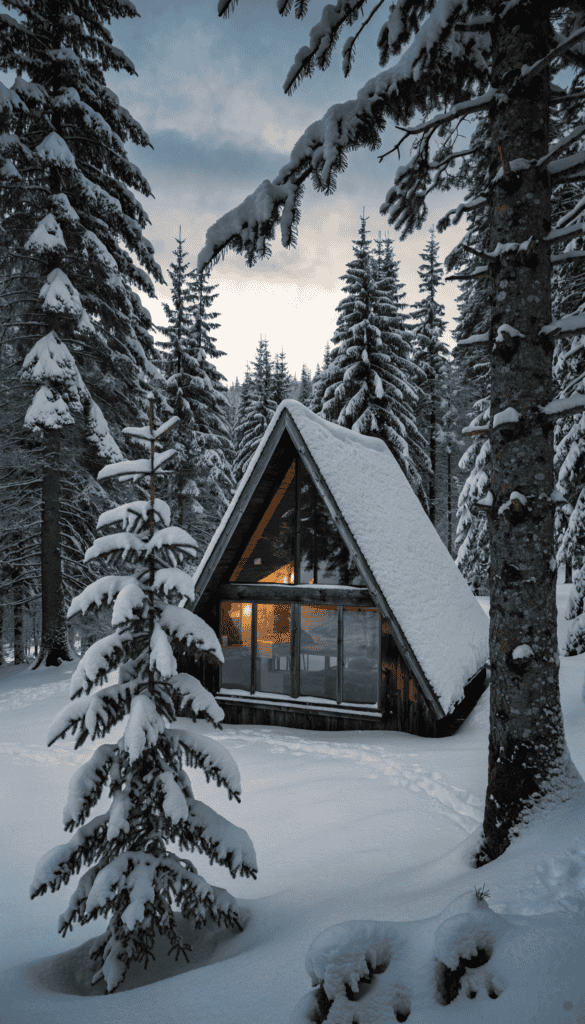 A frame snow An A frame home in a snow
