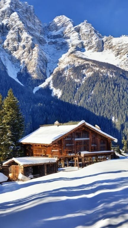Chalet edelweiss in vermont chalet in a snow overlooking a forest and mountain