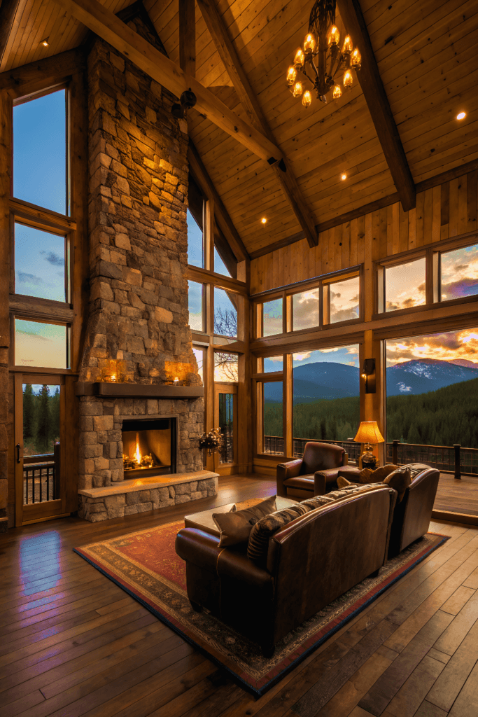 Devils thumb cabin cozy indoor mountain cabin with burgundy sofas