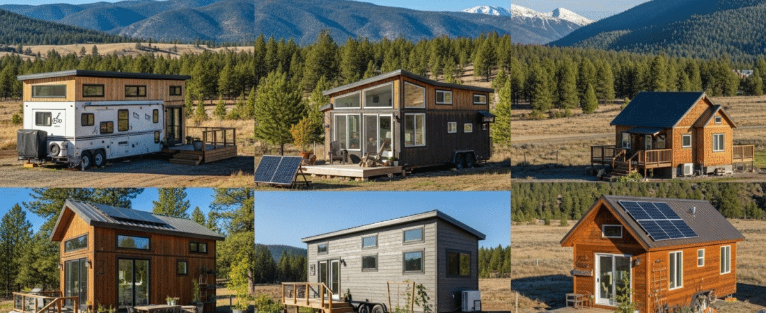 Six images collage of different Idaho tiny homes