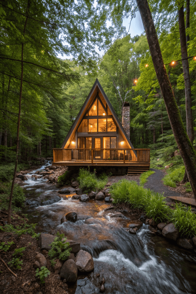 Little owl cabin Little Owl Cabin next to stream in a forest