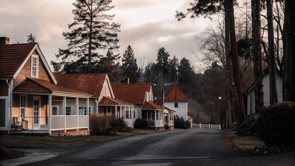 A picturesque view of small homes in Washington State.
