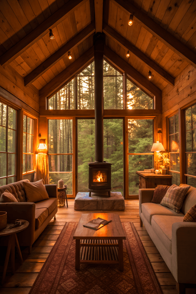 The homestead cabin Homestead Cabin with fabric sofa outside forest