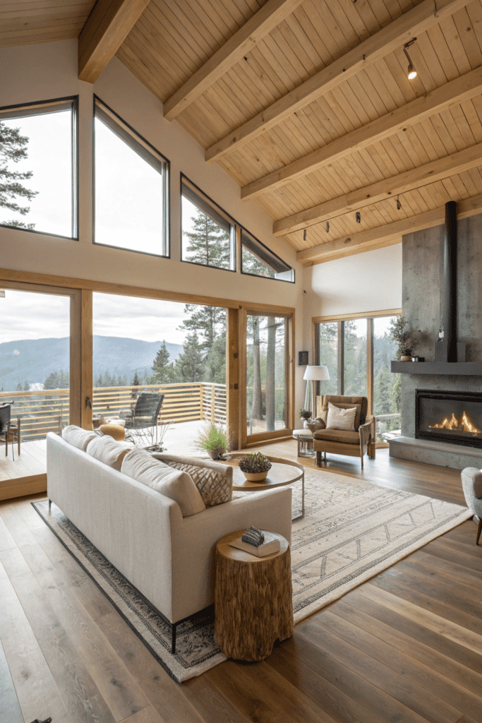 The Lofthouse in Oregon is a perfect mix of retro charm and modern flair. Its Scandinavian-inspired design features clean lines, minimalist decor, and natural materials that create a calm, inviting space. The open <a href='https://exploretinyhouse.com/tiny-house-floor-plans/'>floor plan</a>, filled with cozy furniture and natural light, offers comfort and style. Step outside to the sleek deck, ideal for savoring your morning coffee while surrounded by Oregon’s serene beauty—a true retreat that blends elegance with nature.” class=”wp-image-626″/><figcaption class=