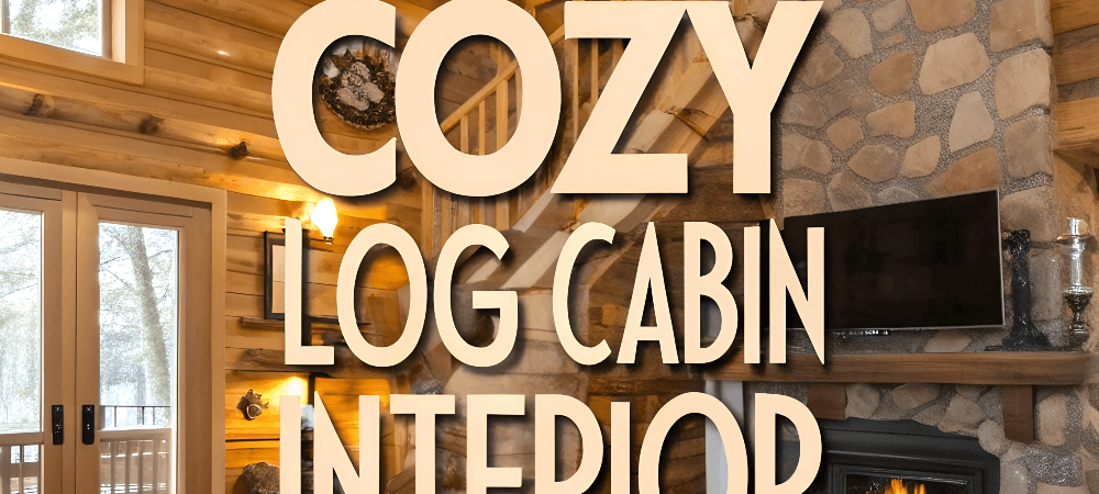 image of a cozy living room cabin that has a text overlay saying Top 30 Cozy Log Cabin Interior Ideas