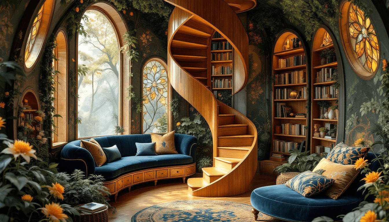 Maximizing space with a spiral staircase in a tiny home.