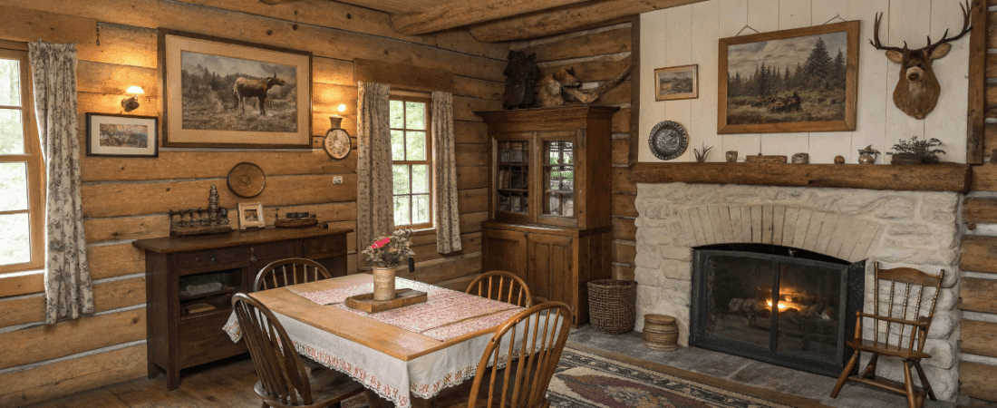 A cozy antique cabin decor