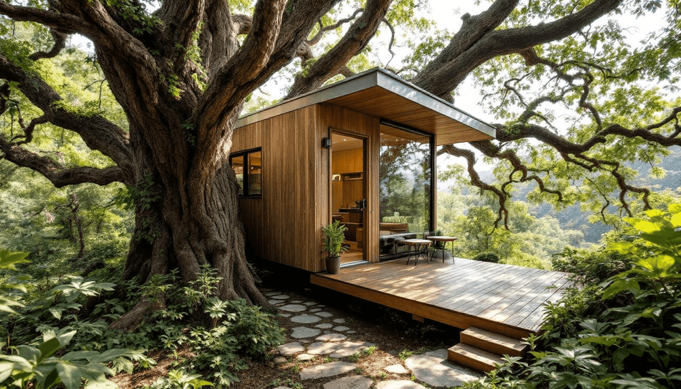 Bb94d69317a94bdaaee2633369c10f6b A cozy tiny house nestled in nature showcasing the benefits of micro living