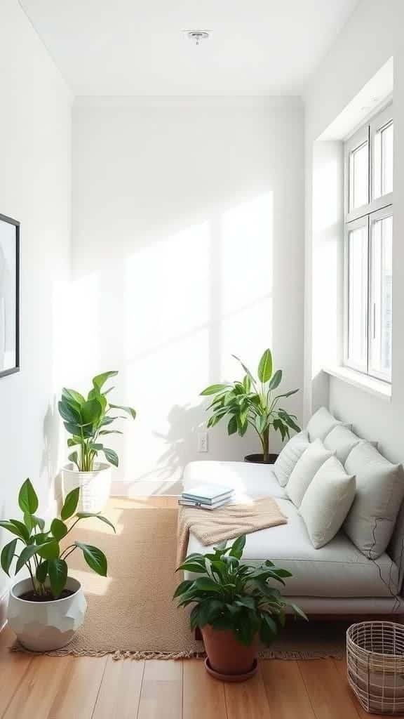 Bright_and_airy_minimalism Bright and airy minimalist living room with plants and soft textures