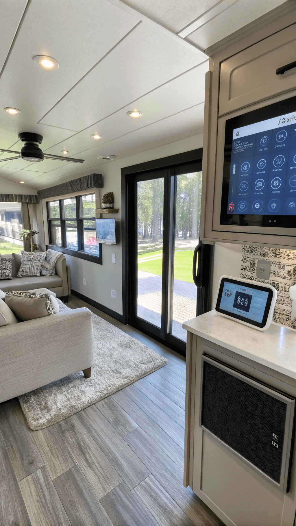 Smart Home Tech interior showing sofa, thermostat and more
