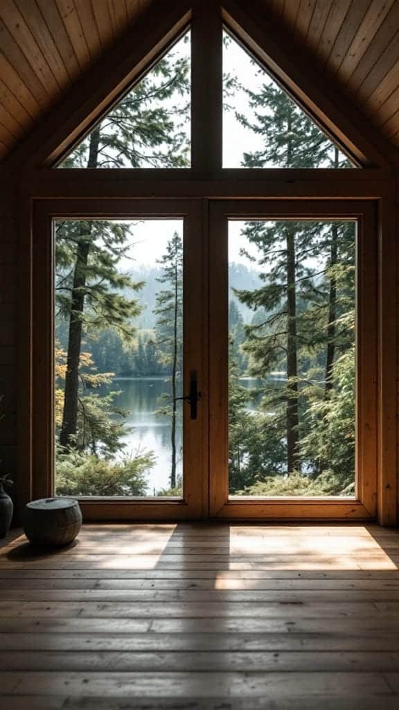 Connecting_with_the_outdoors View from a tiny house showing a lake and trees outside