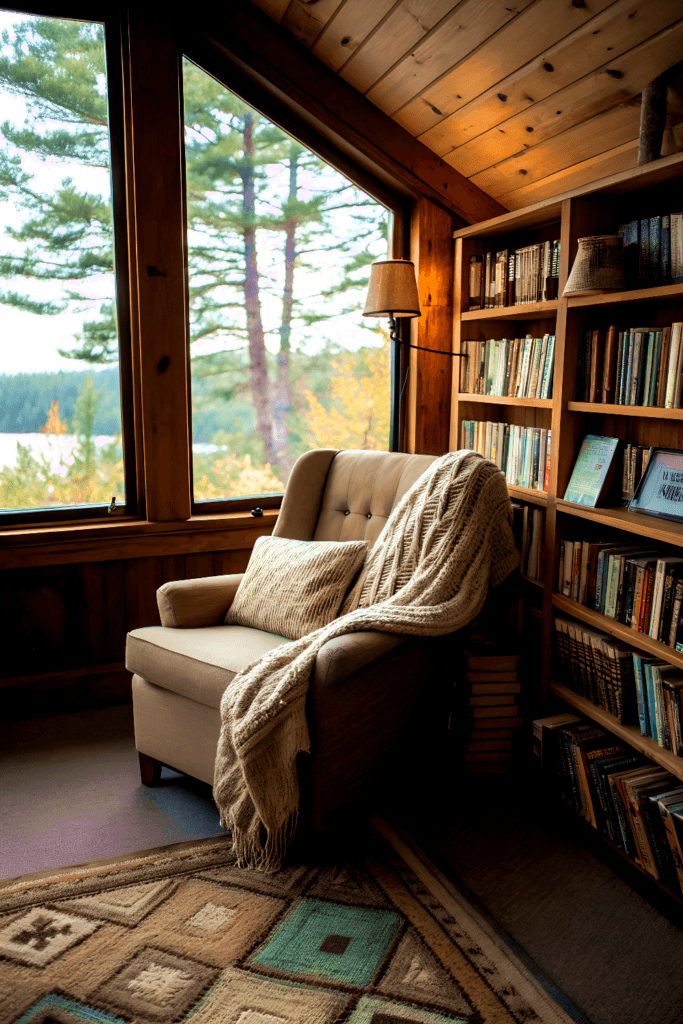 Cozy reading nook cozy reading nook in cabin bookshelf and chair