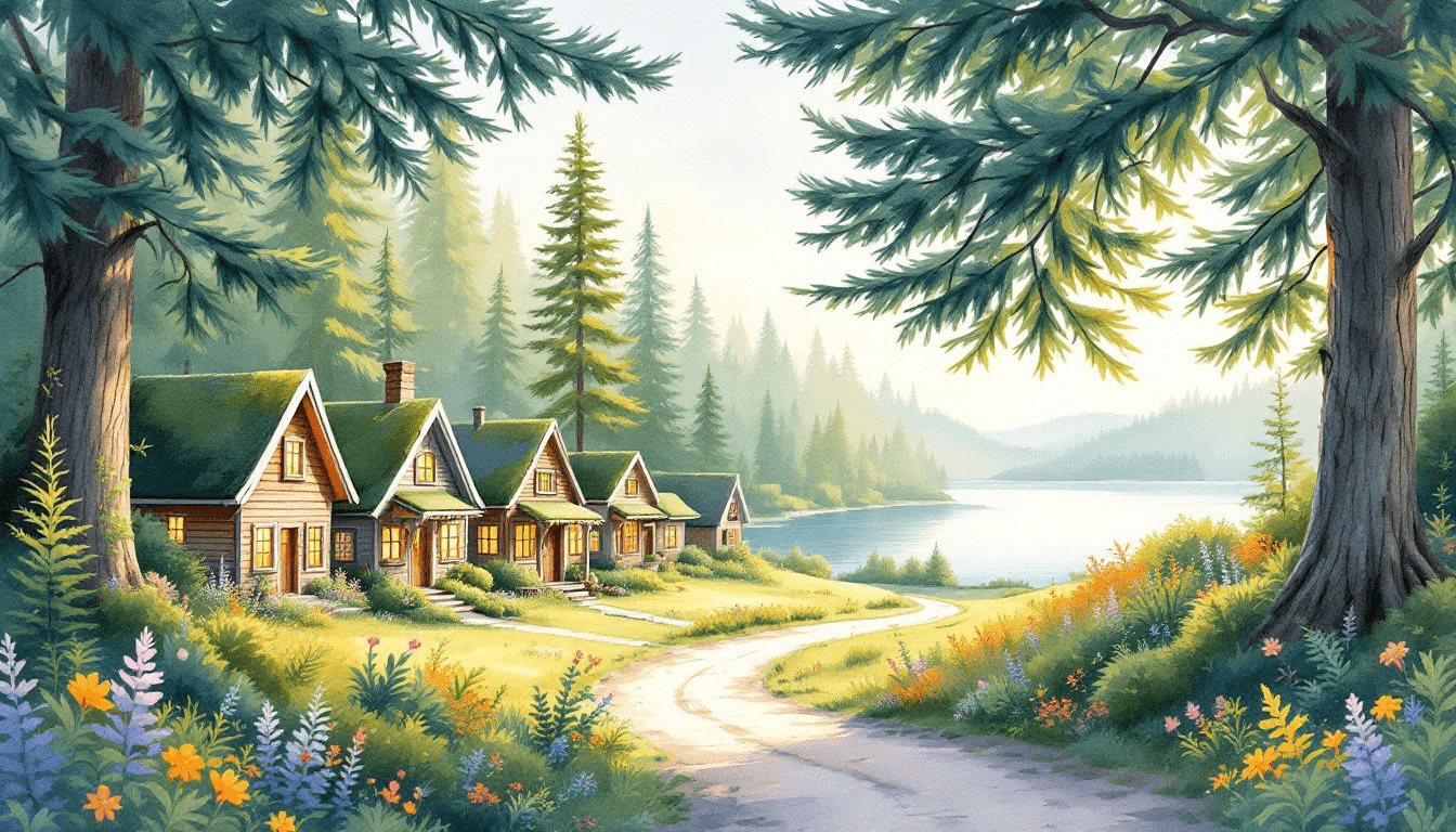 A picturesque view of small homes in Washington State.