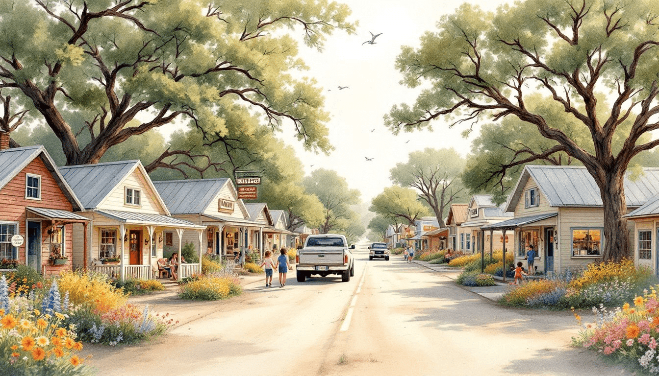 A scenic view of tiny houses in Texas, showcasing their charm and community.