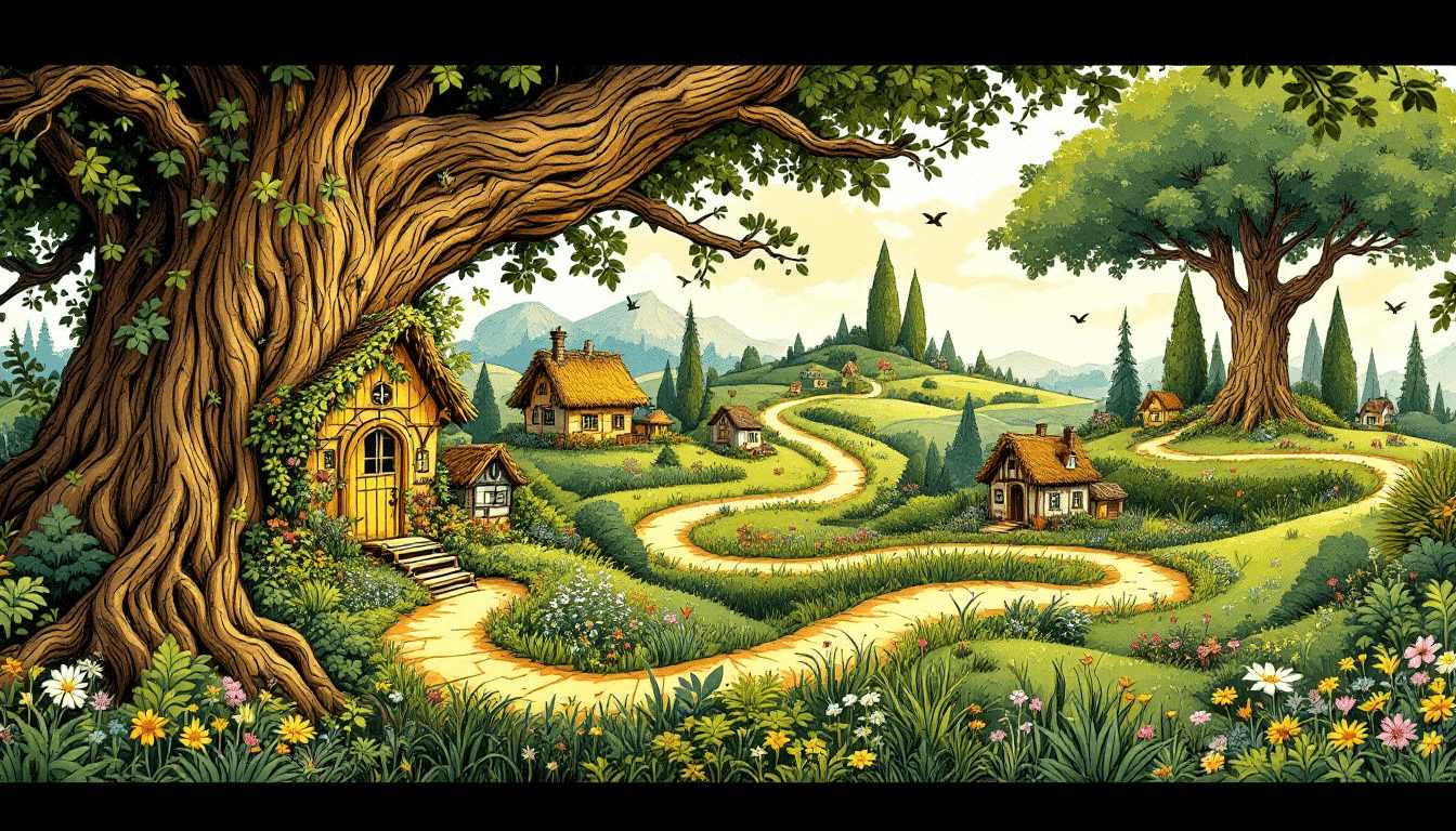 Environmental benefits of tiny living illustrated with a tiny house in nature.