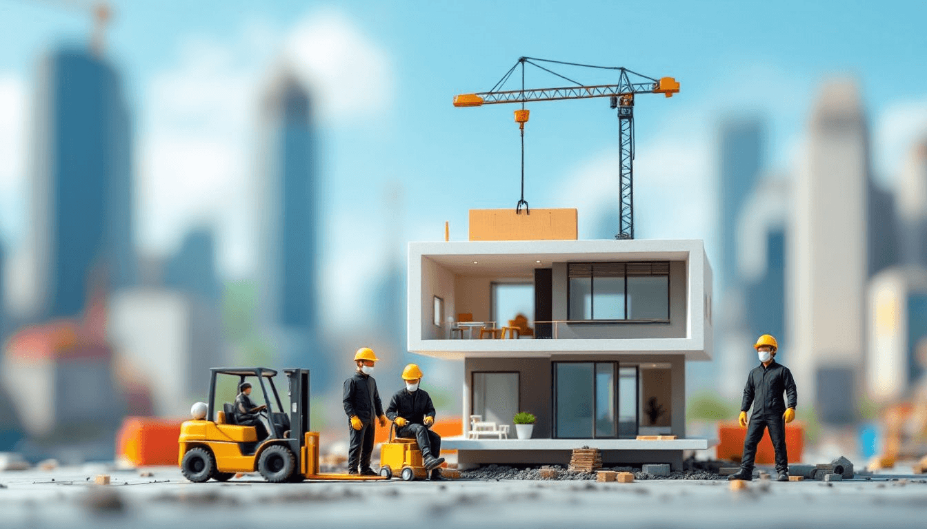 F06465e3aa5a40039eb661a3090b1dc5 A group of skilled micro house builders working on a construction site