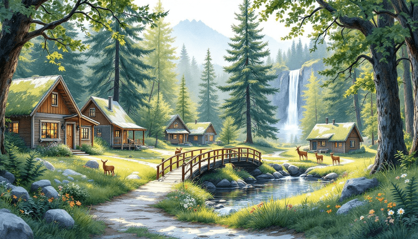 Prefab small homes in a scenic environment.