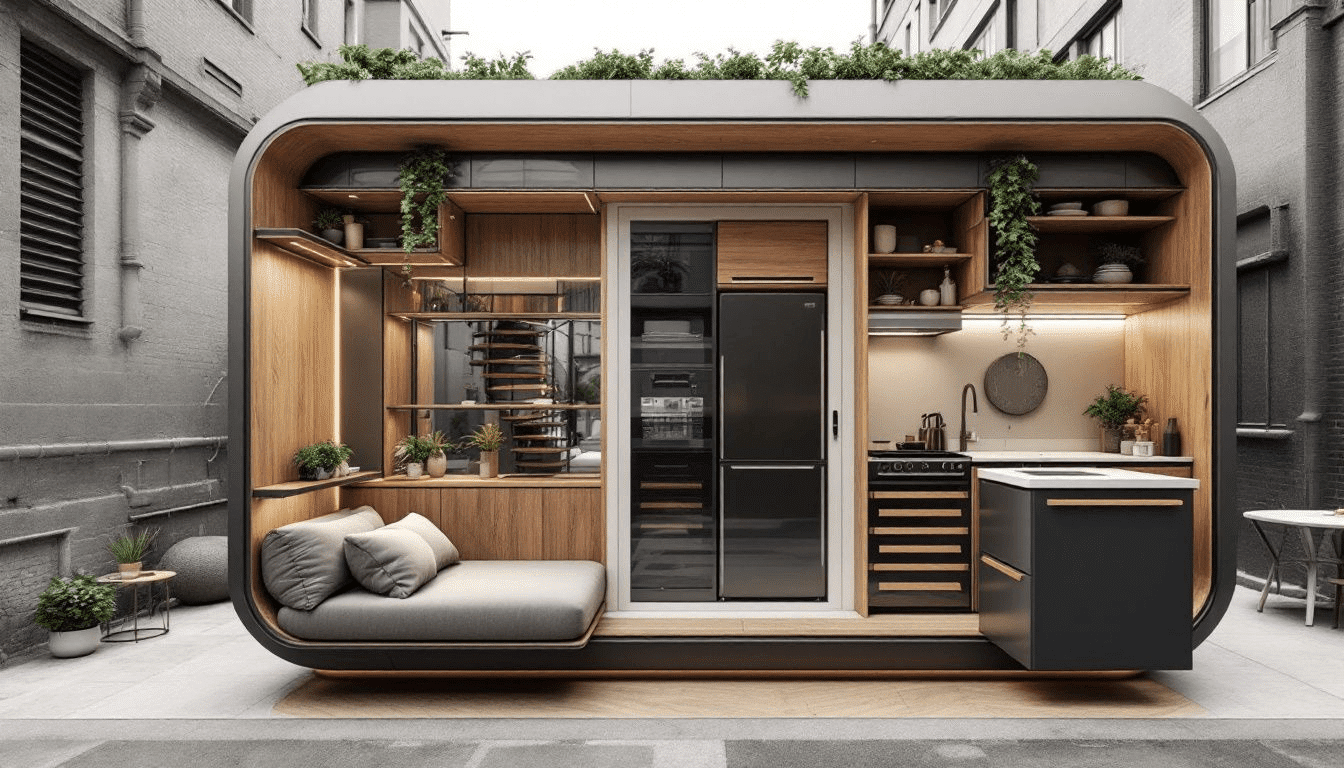Interior of a tiny house emphasizing design and space efficiency.
