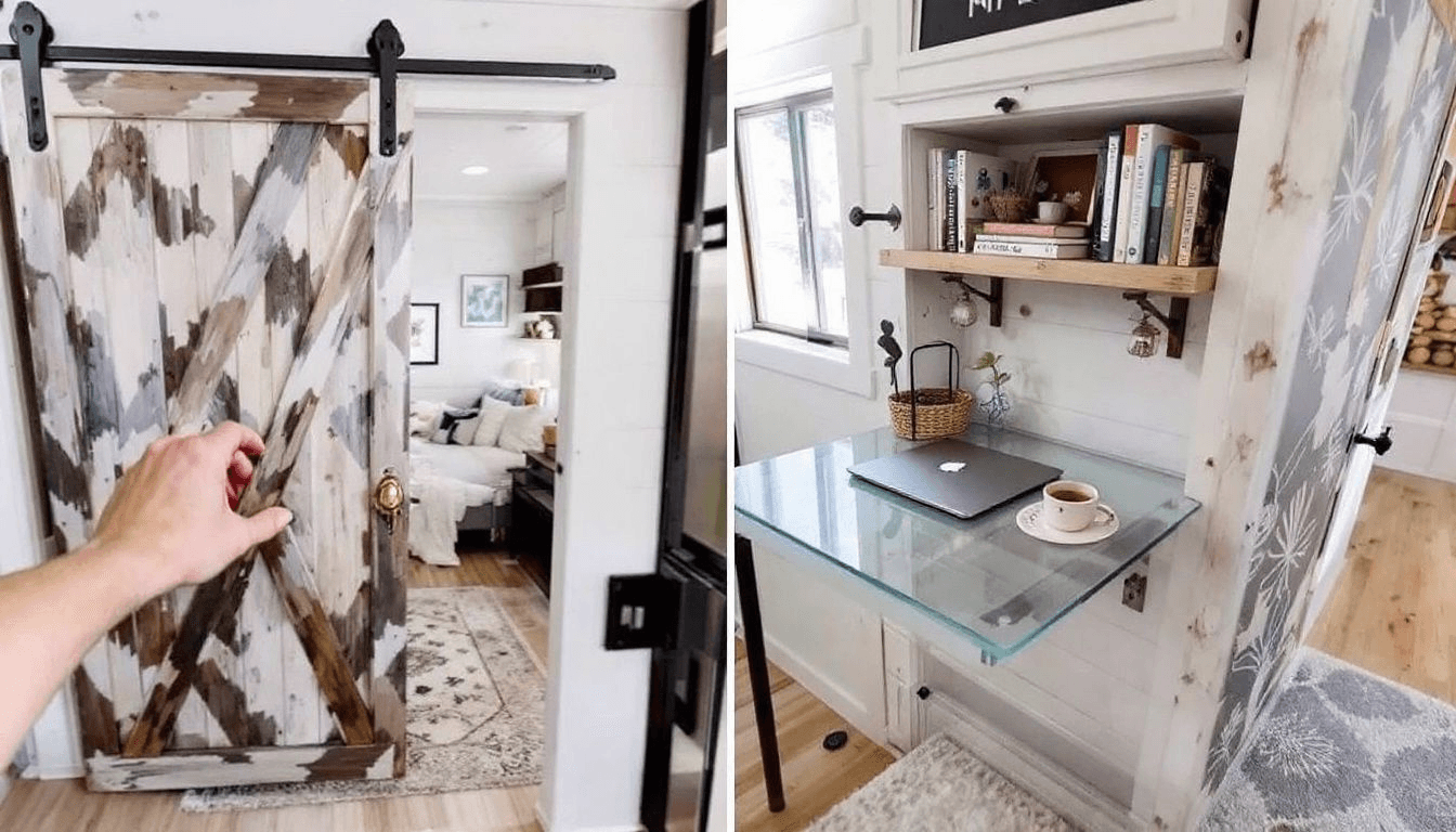 Creative design ideas for tiny house doors.