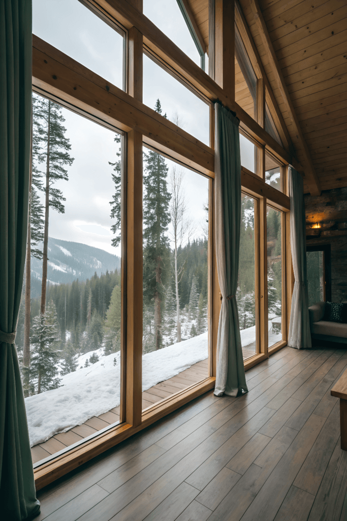 Framed windows framed windows overlooking a snowy forest