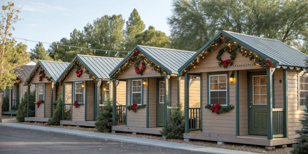 Garlandtinyhomes1 tiny home in garland lined up together