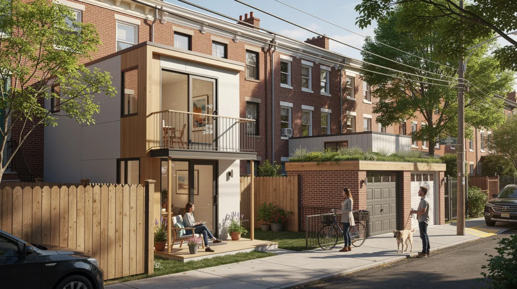 Image The image showcases various Accessory Dwelling Units ADUs in Washington DC featuring tiny houses designed as ideal living spaces for guests These tiny homes are surrounded by nature offering plenty of views of the Potomac River with some units including amenities like a sauna and modern bathrooms