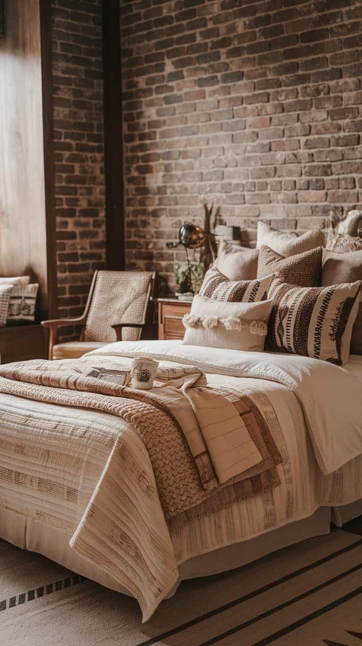 Layered_textiles_for_comfort Cozy small boho bedroom with layered textiles and warm colors