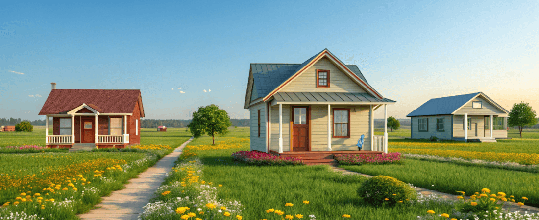 little houses in texas on a grassy land