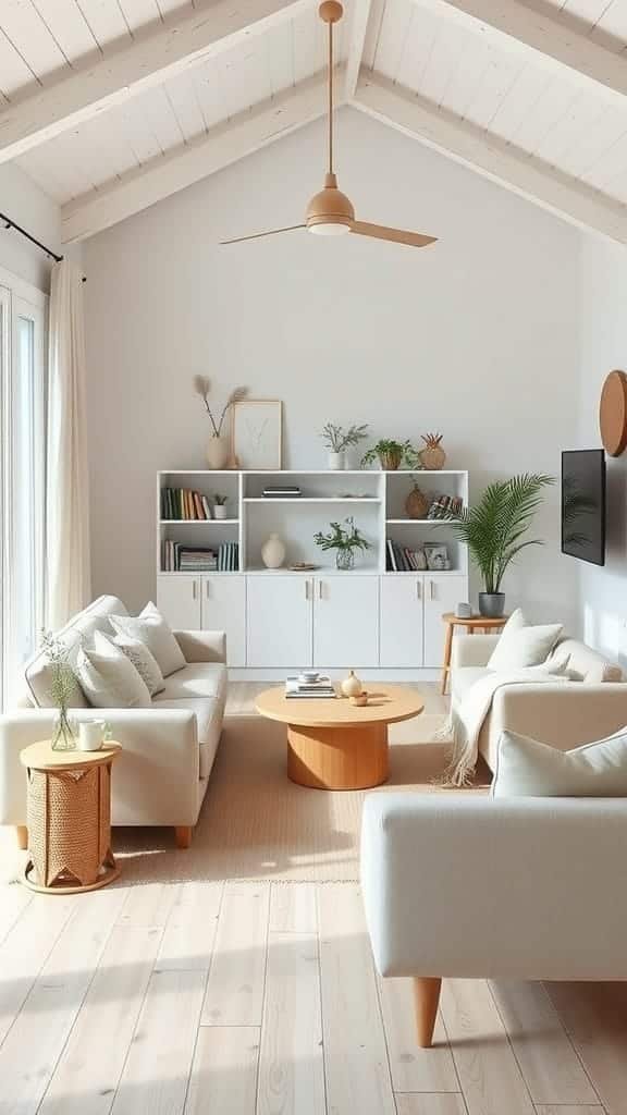 Minimalist_aesthetic_with_multifunctional_furnitu A minimalist living room featuring soft colors simple furniture and multi functional pieces