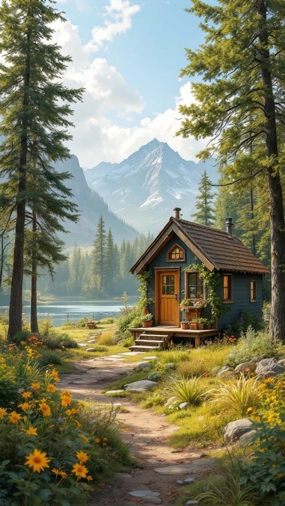 Nature_as_a_source_of_inspiration A cozy tiny house surrounded by lush greenery and mountains
