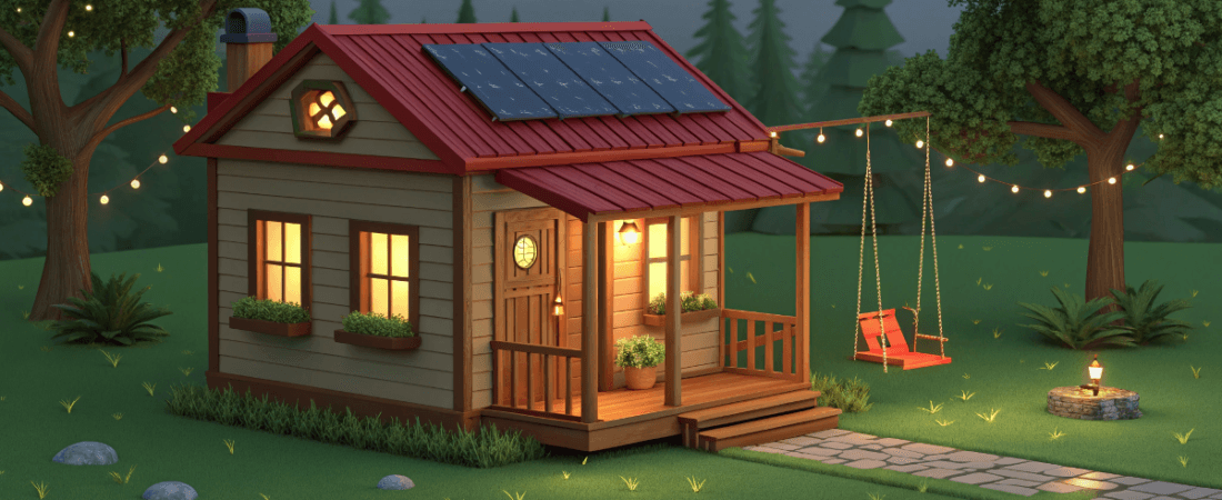 off grid tiny house in a wooded area