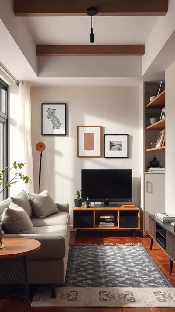 Stylish_storage_solutions Cozy tiny cottage living room with stylish storage solutions