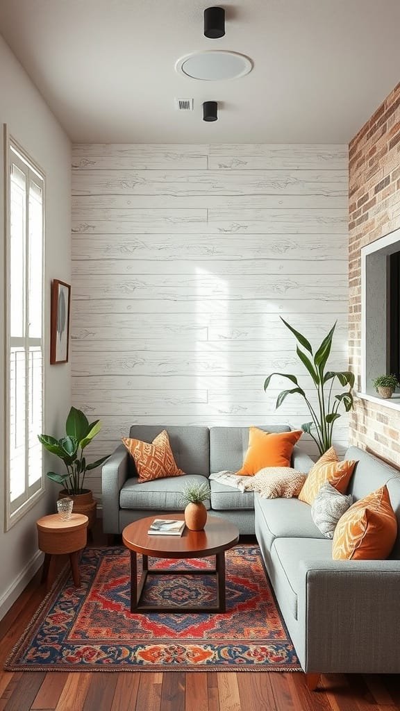 Textured_wall_treatments Cozy tiny cottage living room with textured wall treatments and stylish decor