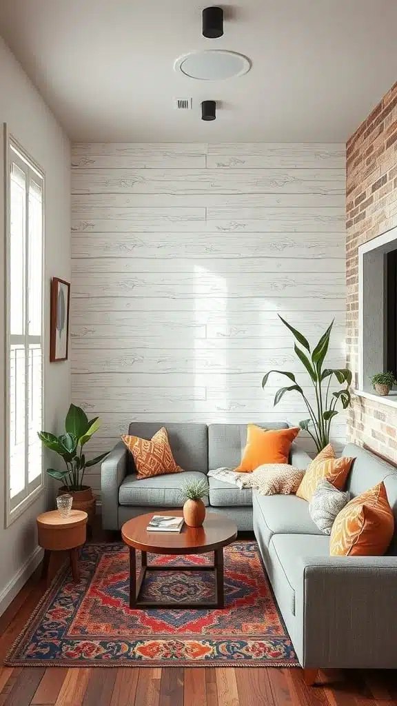 Textured_wall_treatments Cozy tiny cottage living room with textured wall treatments and stylish decor