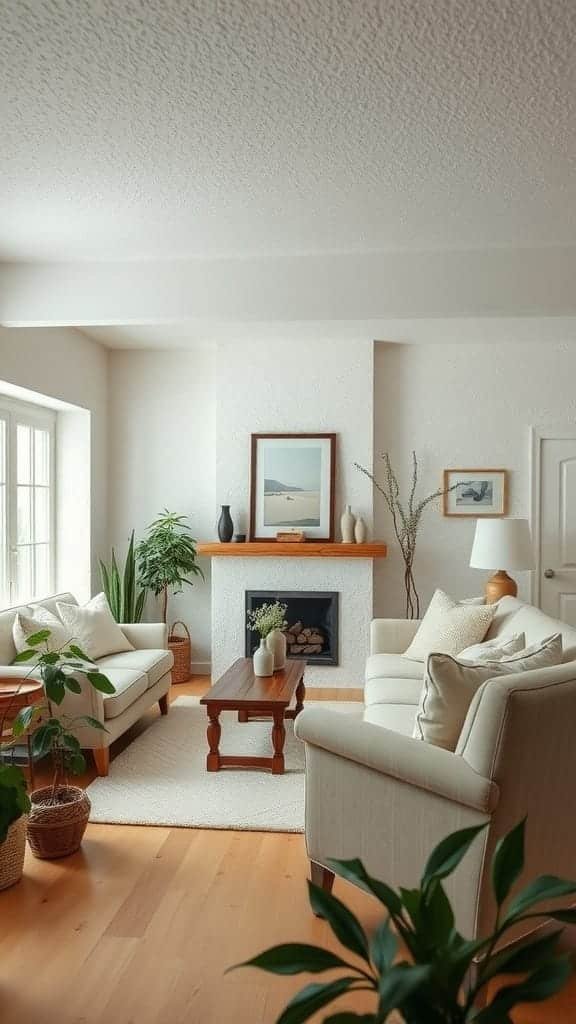 Textured_walls_for_visual_interest Cozy cottage living room with textured walls and natural decor