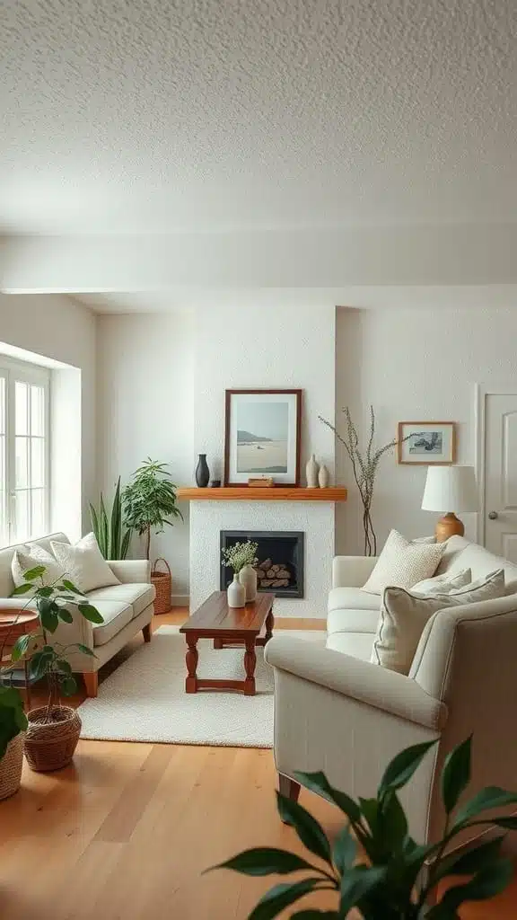 Textured_walls_for_visual_interest Cozy cottage living room with textured walls and natural decor