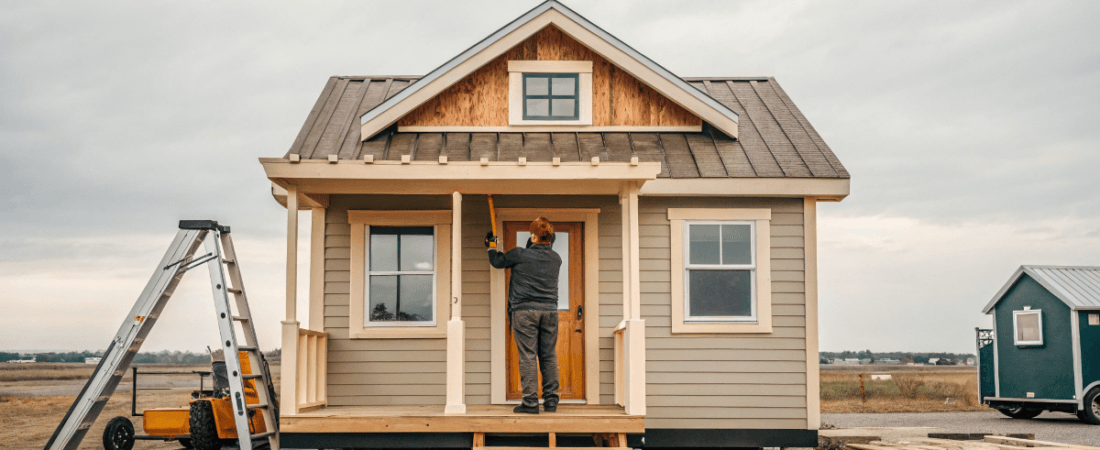 tiny house builder fixing the home